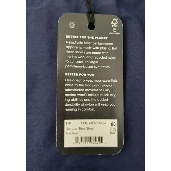 allbirds 12.1 Carbon Footprint Wool Blend Natural Run Short True Navy Mens XXXL - Picture 8 of 13